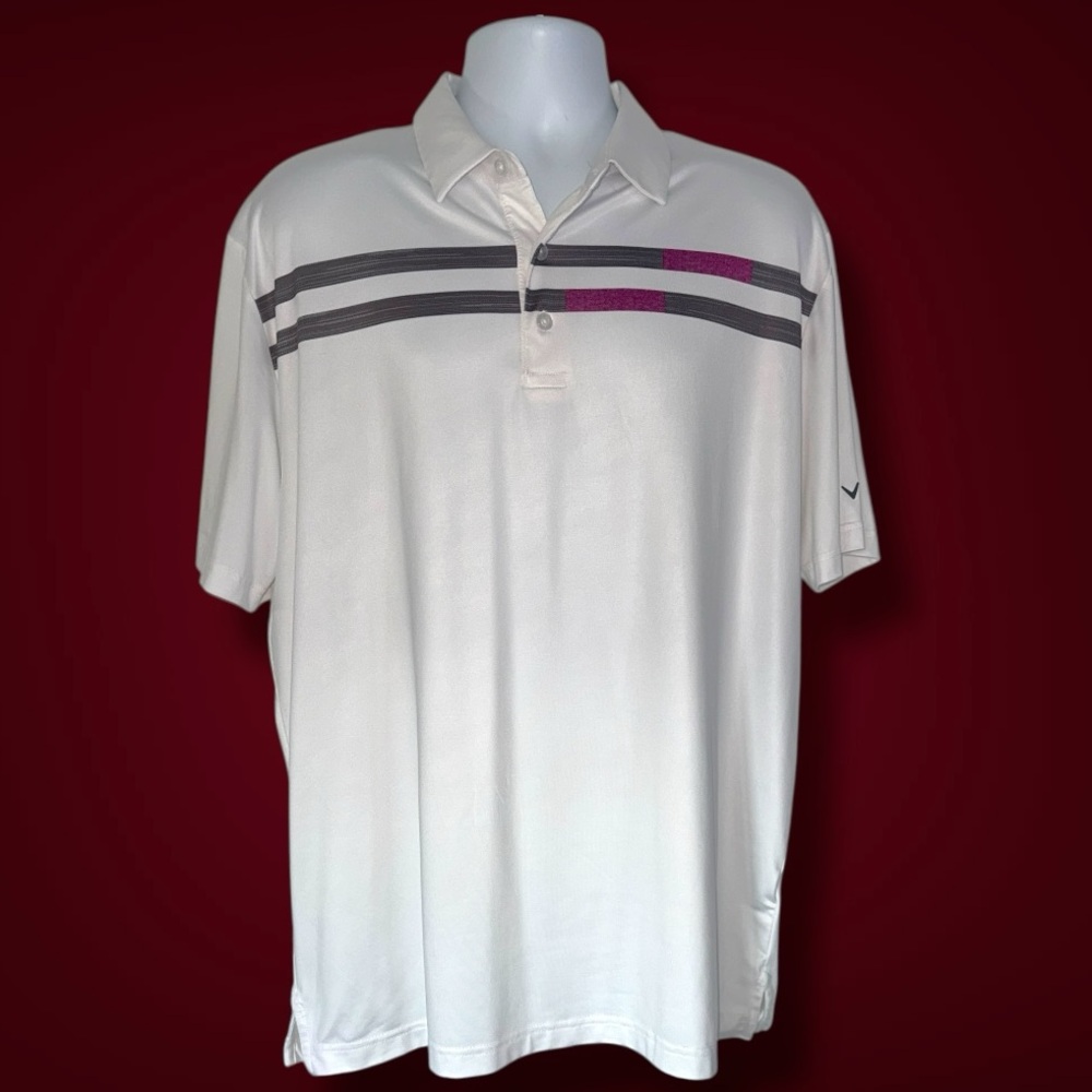 Callaway Opti-Dri Men’s Golf Polo Shirt White Gray Stripe Large